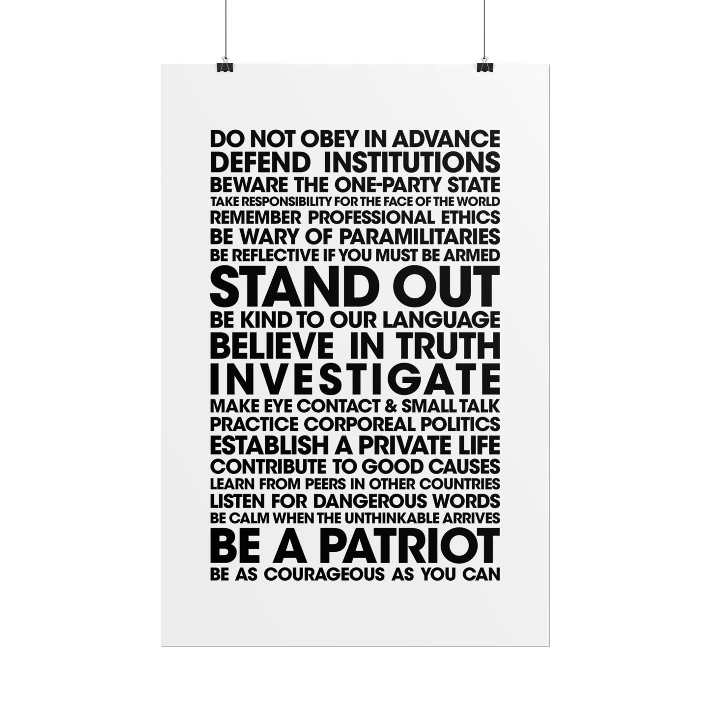 Poster - 20 Lessons for Fighting Fascism & Tyranny (Black and White)
