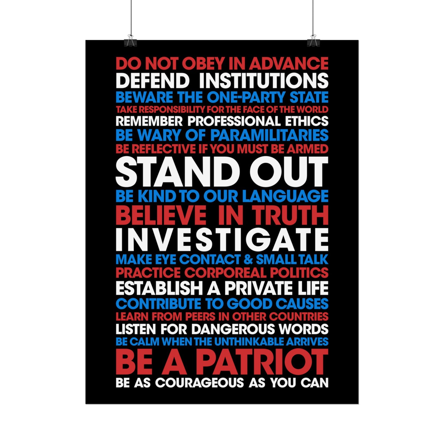 Poster - 20 Lessons for Fighting Fascism & Tyranny (Color)