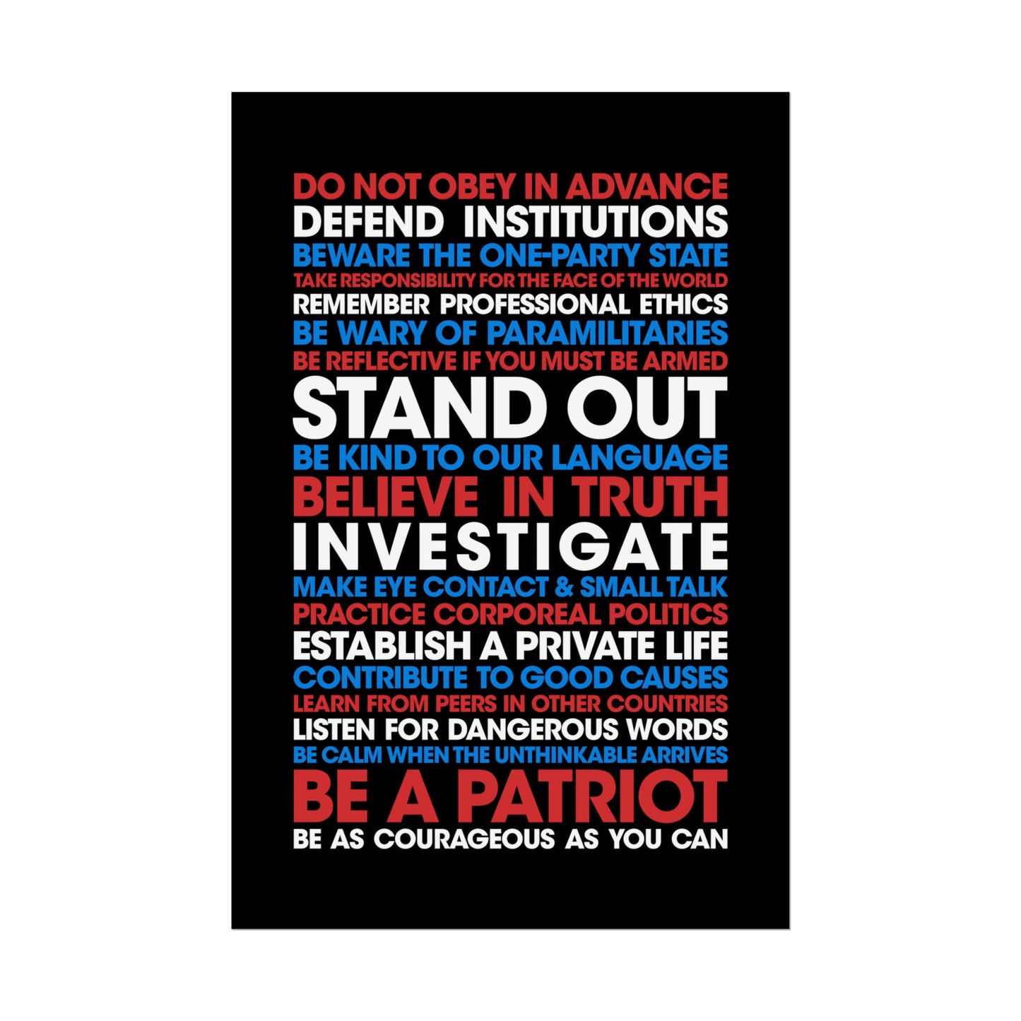 Poster - 20 Lessons for Fighting Fascism & Tyranny (Color)