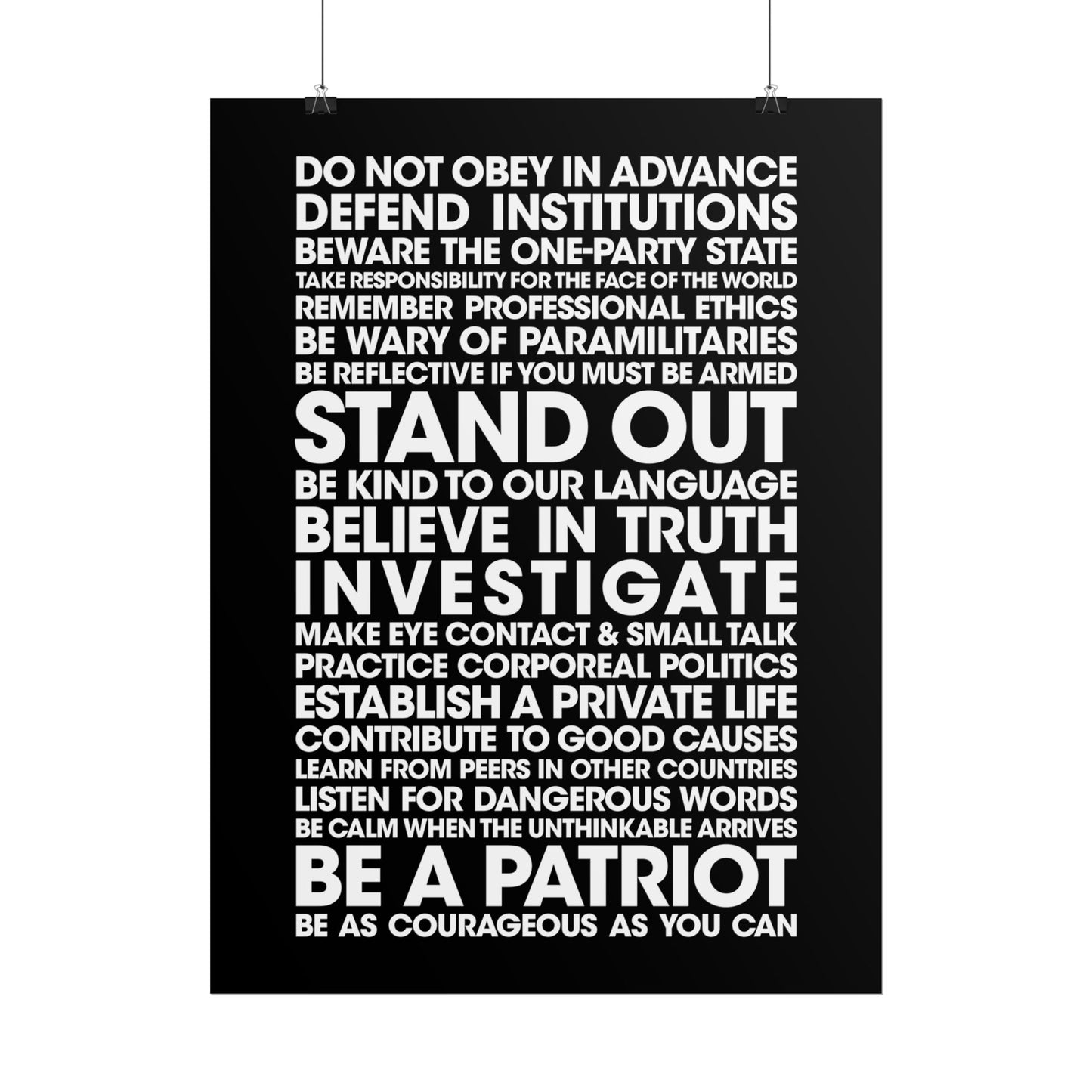Poster - 20 Lessons for Fighting Fascism & Tyranny (Black and White)