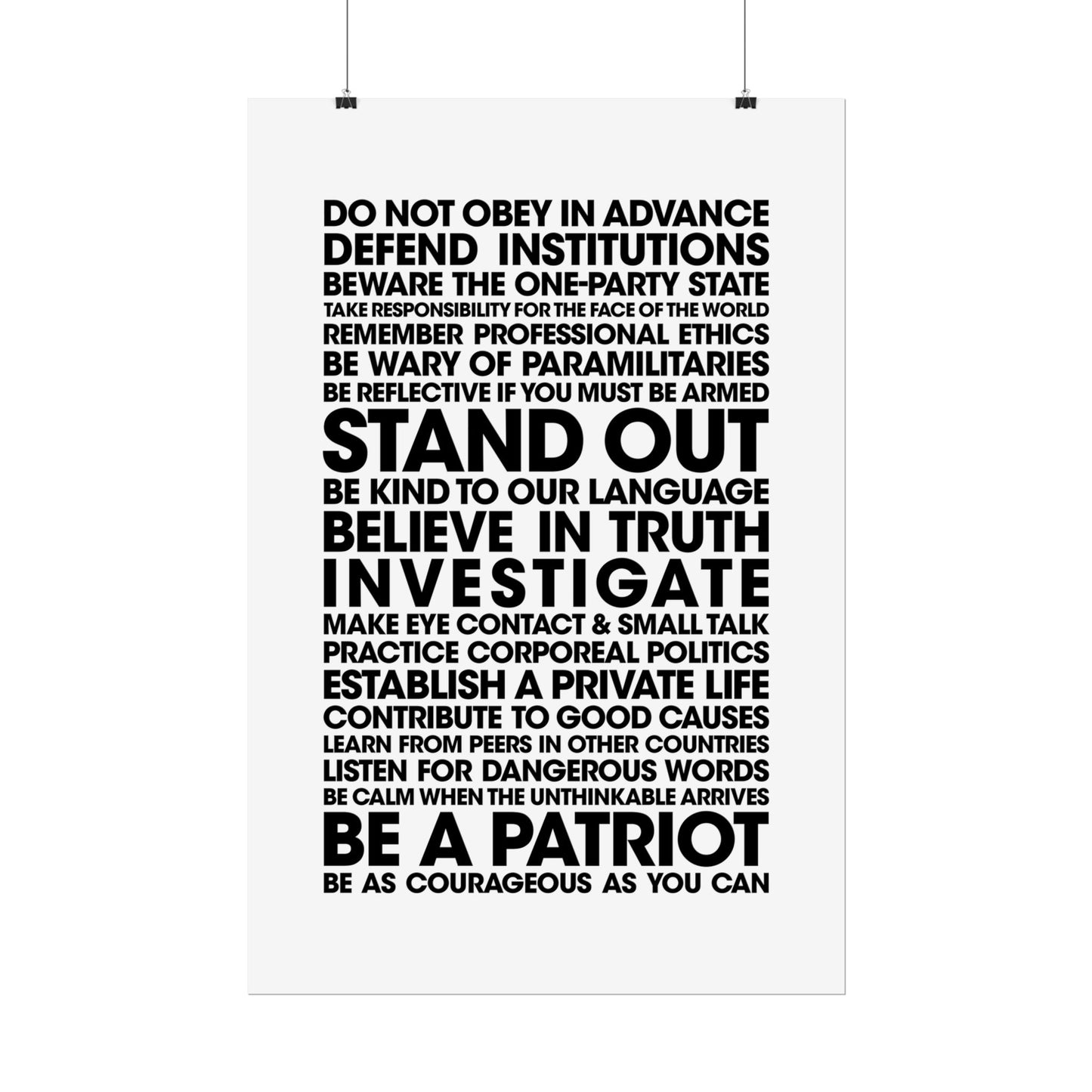 Poster - 20 Lessons for Fighting Fascism & Tyranny (Black and White)