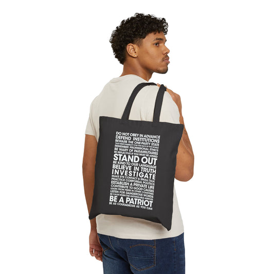 20 Lessons for Fighting Fascism & Tyranny Tote Bag | Cotton Canvas Tote Bag, Reusable Bag, Eco-Friendly, Gift for Activists