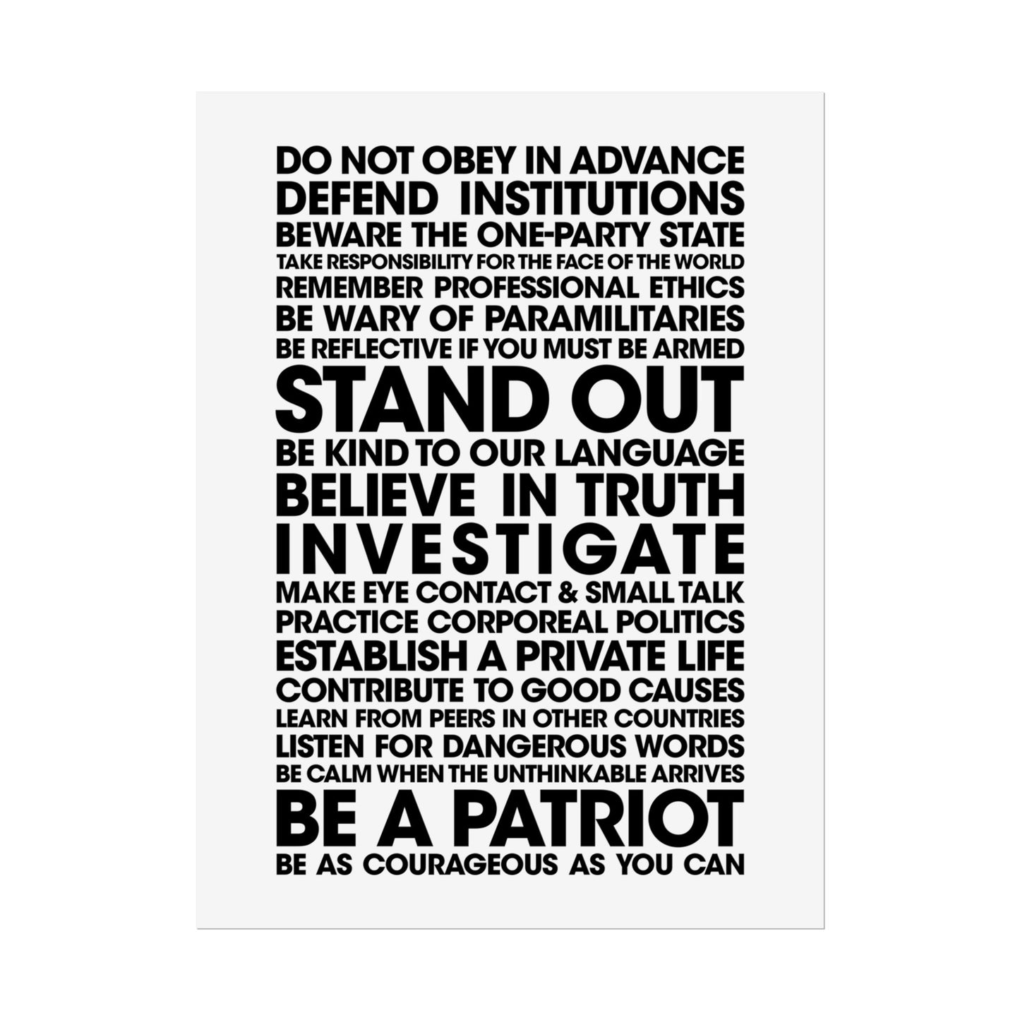 Poster - 20 Lessons for Fighting Fascism & Tyranny (Black and White)