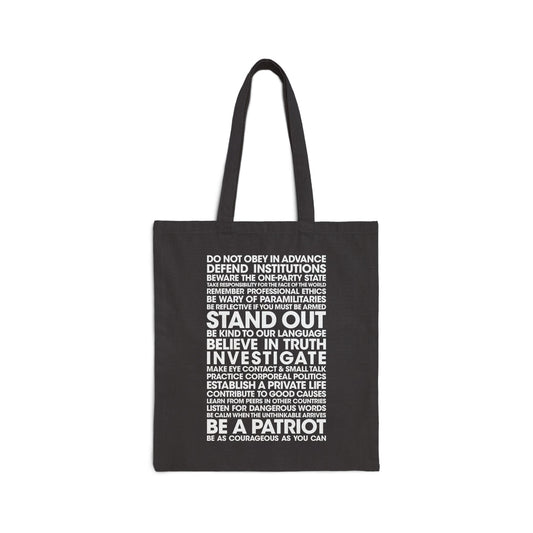 20 Lessons for Fighting Fascism & Tyranny Tote Bag | Cotton Canvas Tote Bag, Reusable Bag, Eco-Friendly, Gift for Activists