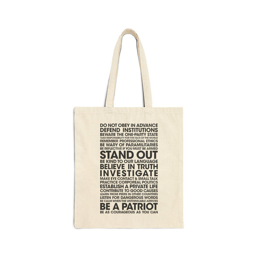 20 Lessons for Fighting Fascism & Tyranny Tote Bag | Cotton Canvas Tote Bag, Reusable Bag, Eco-Friendly, Gift for Activists
