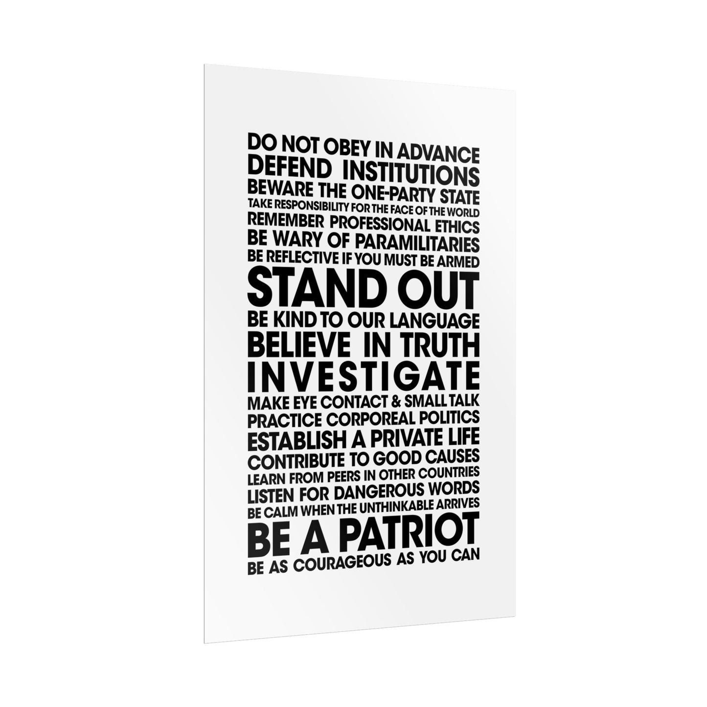 Poster - 20 Lessons for Fighting Fascism & Tyranny (Black and White)