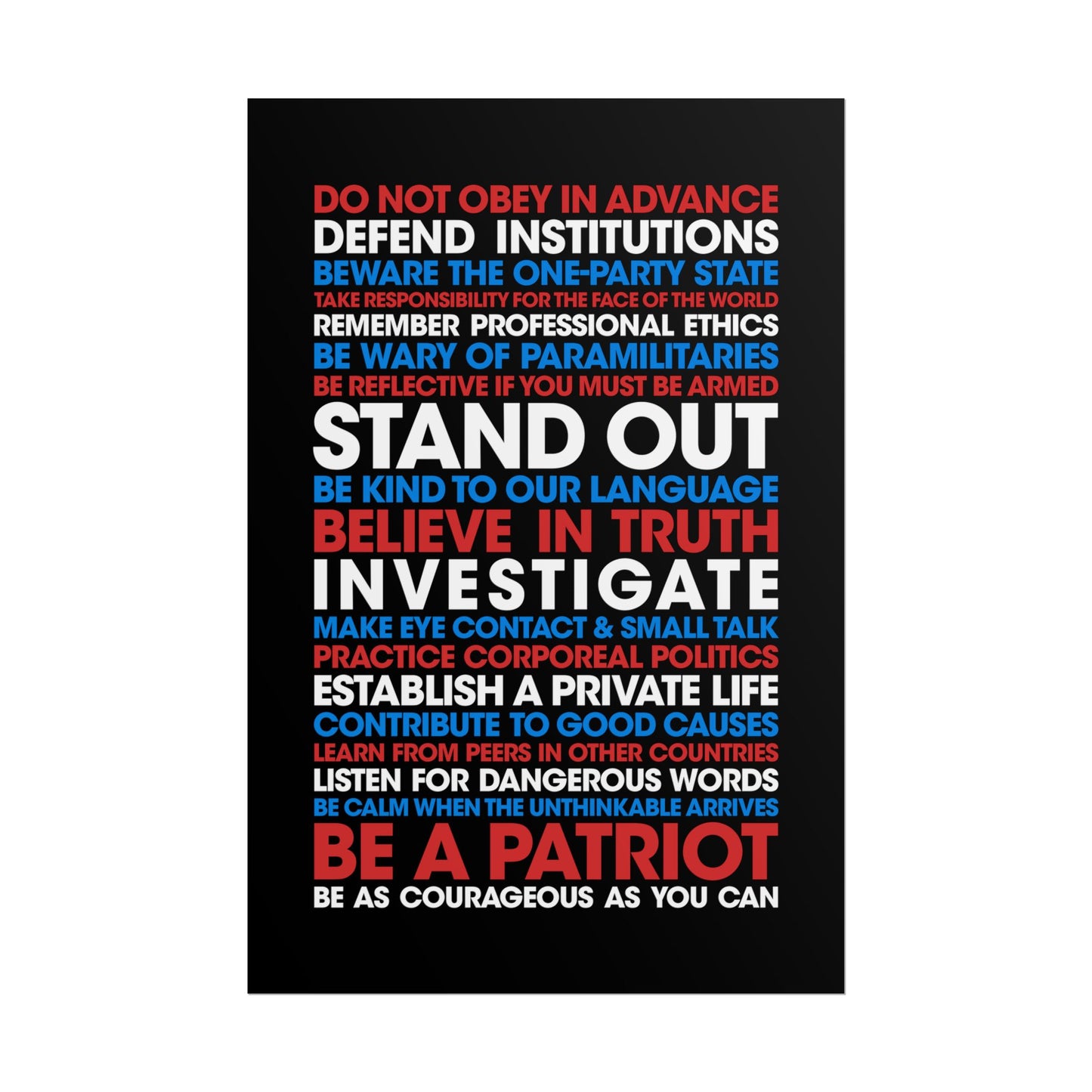 Poster - 20 Lessons for Fighting Fascism & Tyranny (Color)