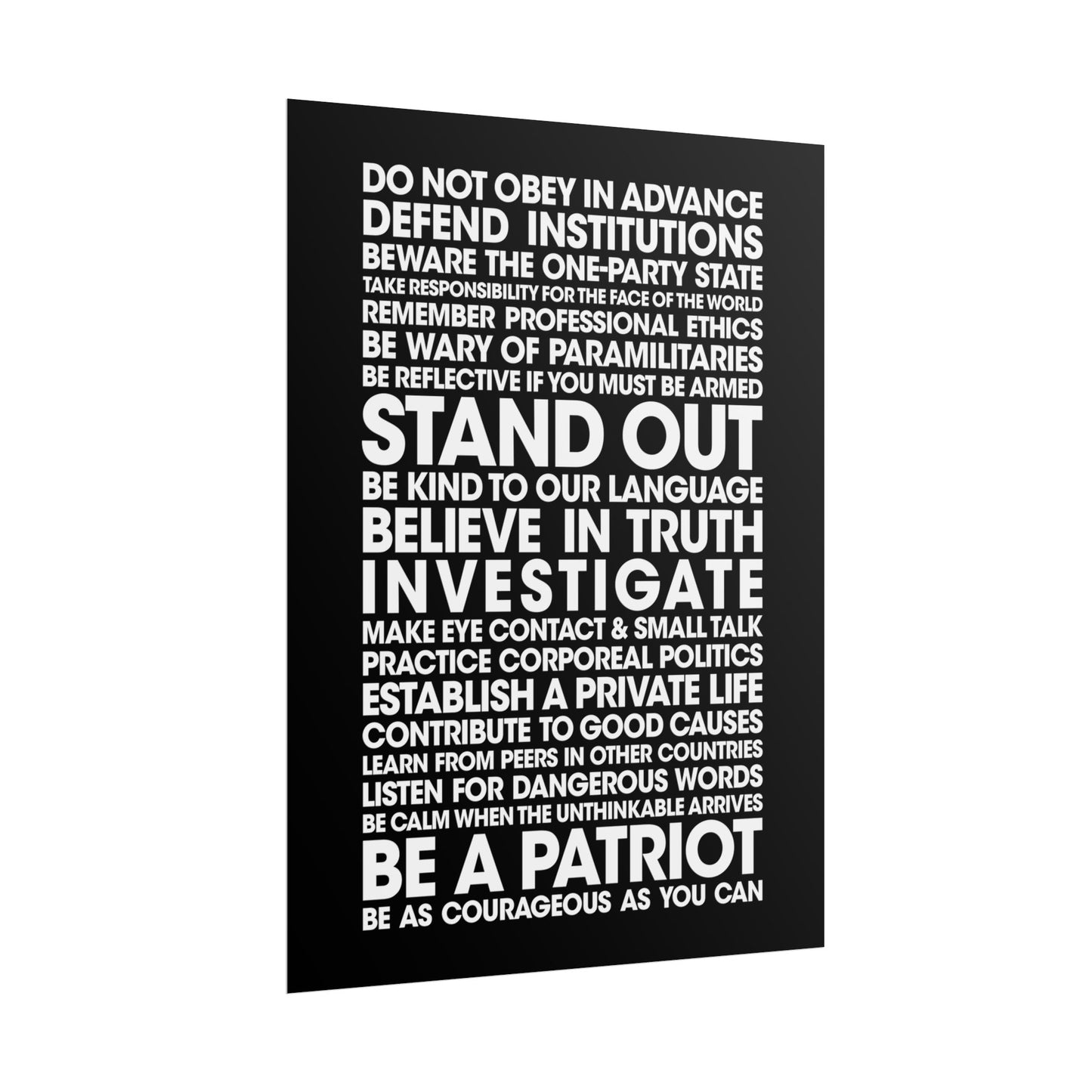Poster - 20 Lessons for Fighting Fascism & Tyranny (Black and White)