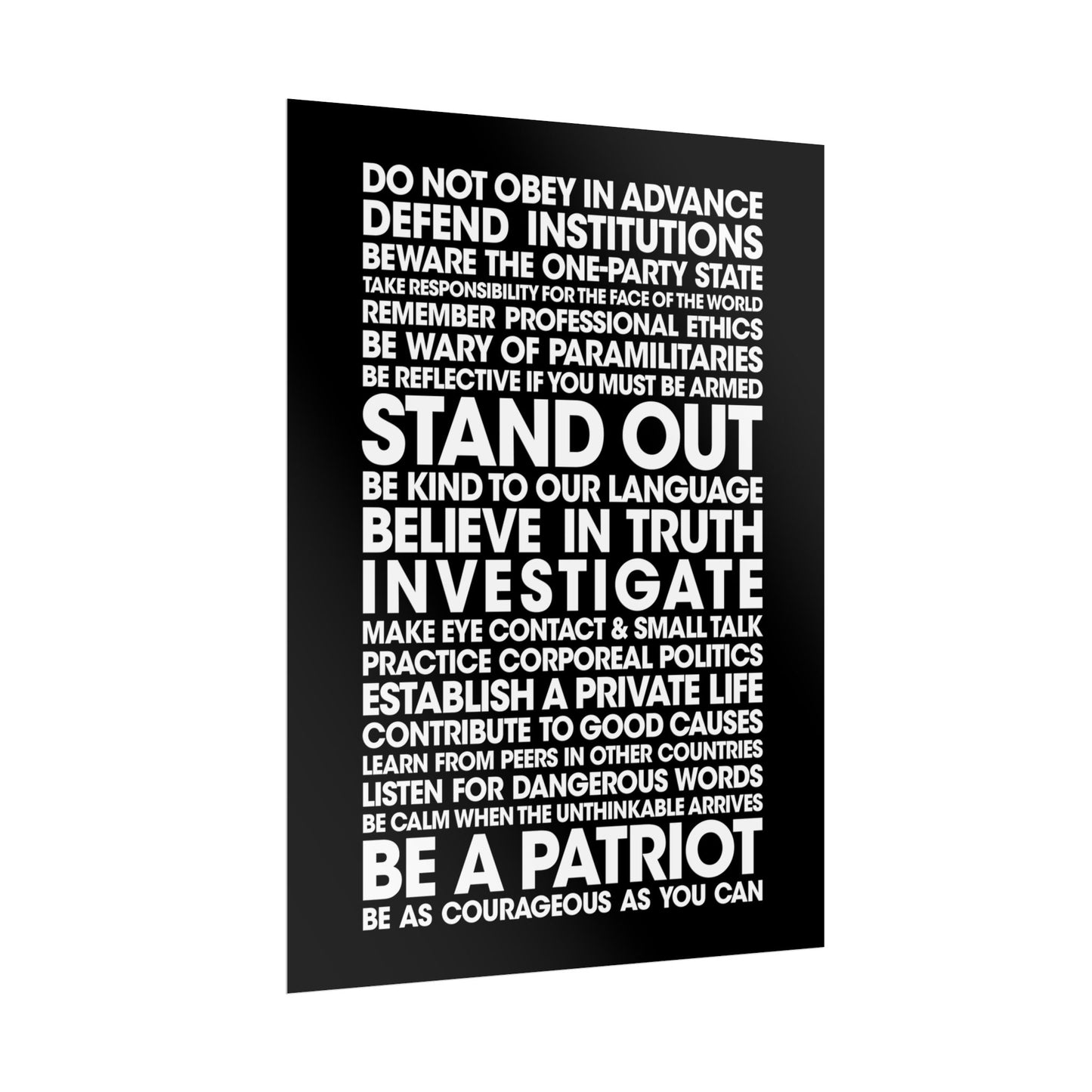 Poster - 20 Lessons for Fighting Fascism & Tyranny (Black and White)