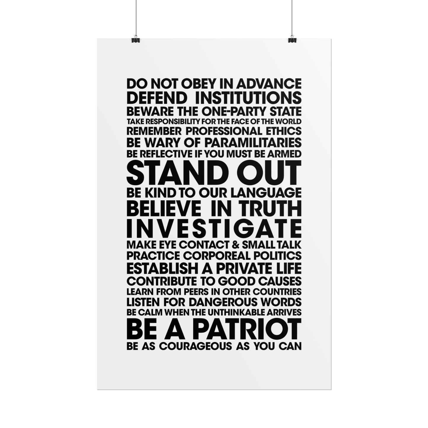 Poster - 20 Lessons for Fighting Fascism & Tyranny (Black and White)