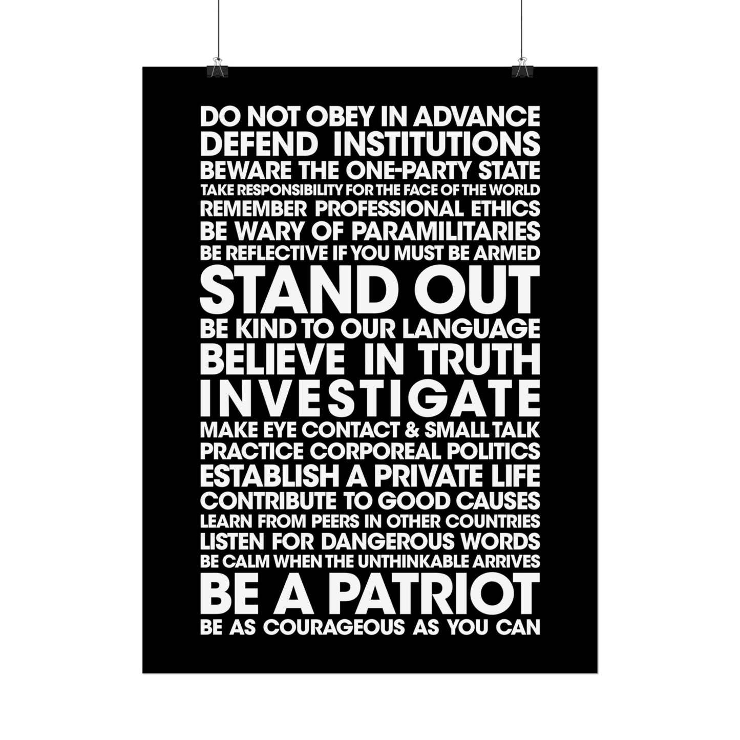 Poster - 20 Lessons for Fighting Fascism & Tyranny (Black and White)
