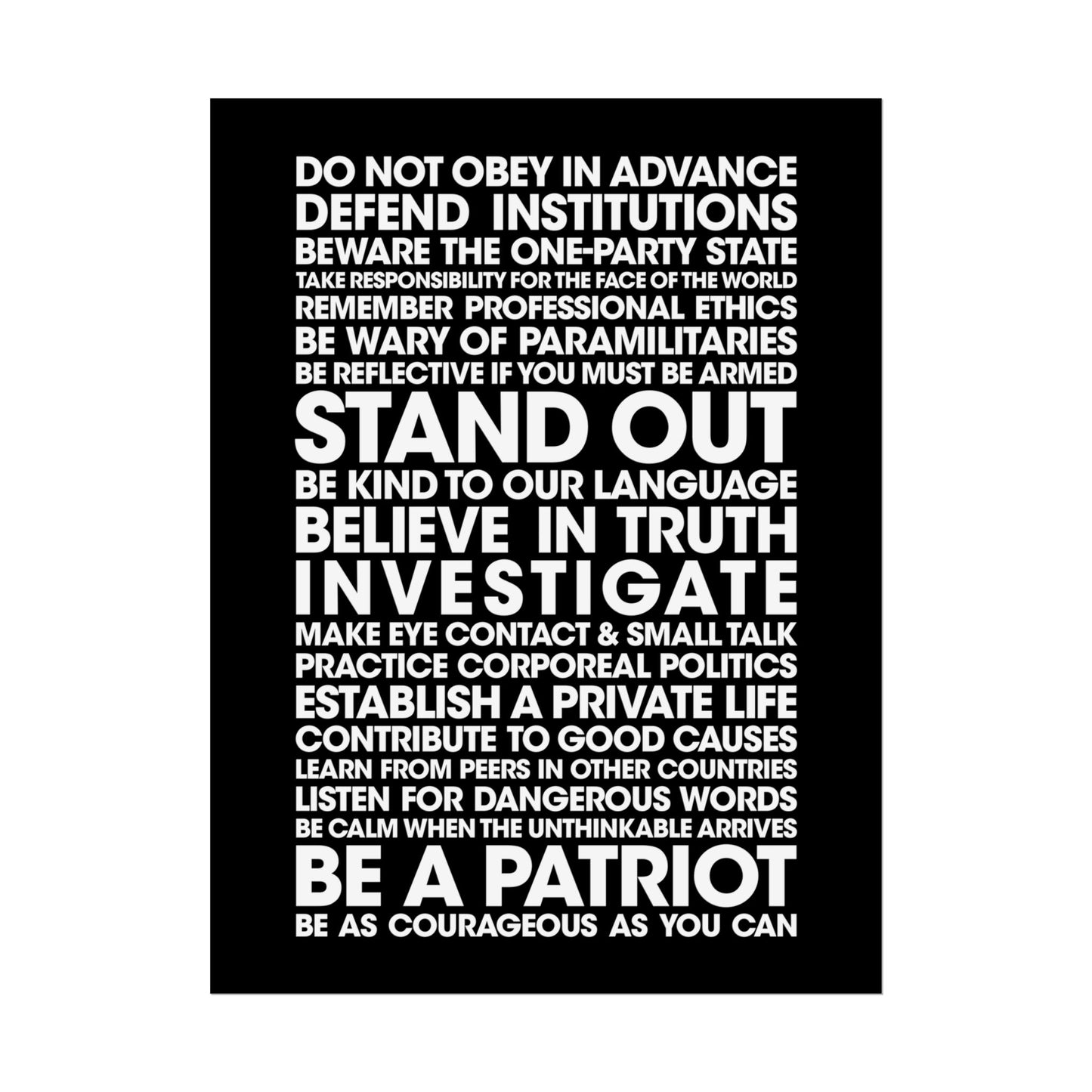 Poster - 20 Lessons for Fighting Fascism & Tyranny (Black and White)