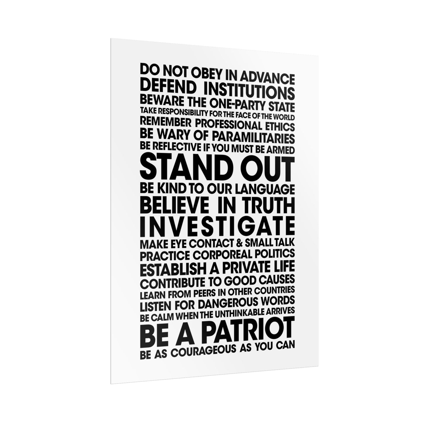 Poster - 20 Lessons for Fighting Fascism & Tyranny (Black and White)