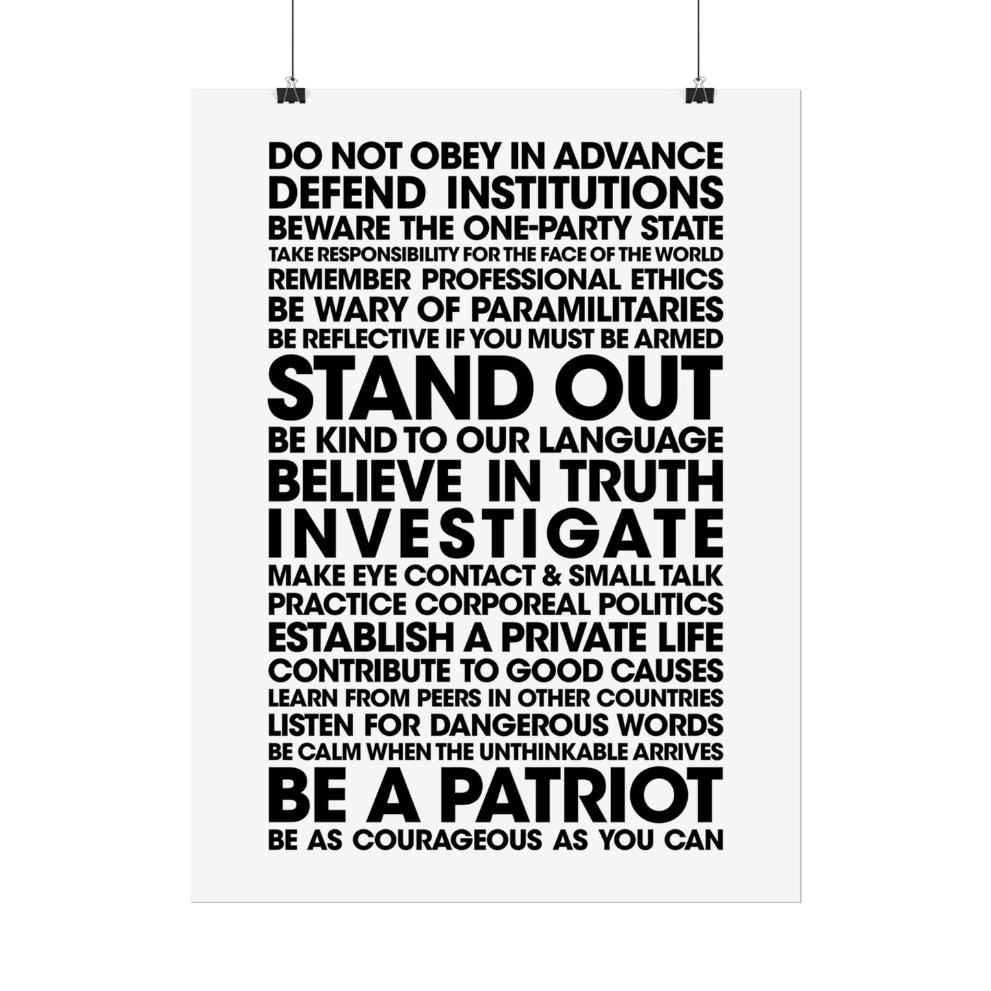 Poster - 20 Lessons for Fighting Fascism & Tyranny (Black and White)