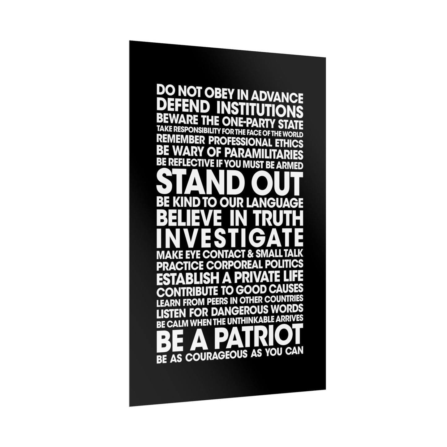 Poster - 20 Lessons for Fighting Fascism & Tyranny (Black and White)