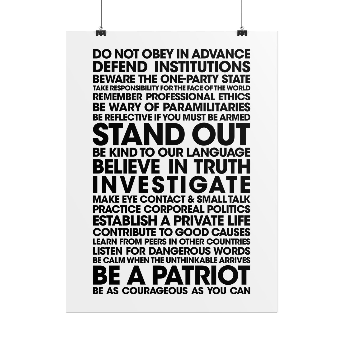 Poster - 20 Lessons for Fighting Fascism & Tyranny (Black and White)