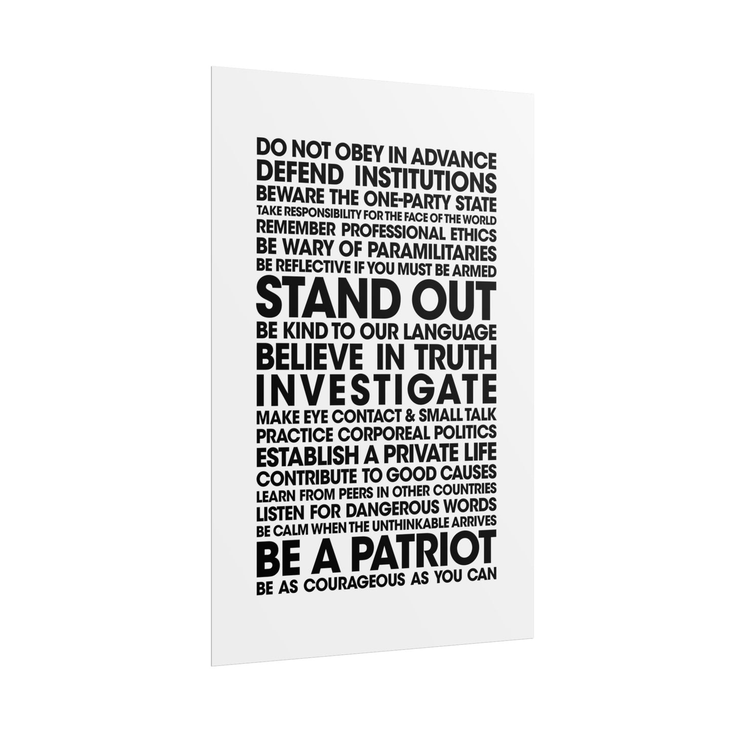 Poster - 20 Lessons for Fighting Fascism & Tyranny (Black and White)