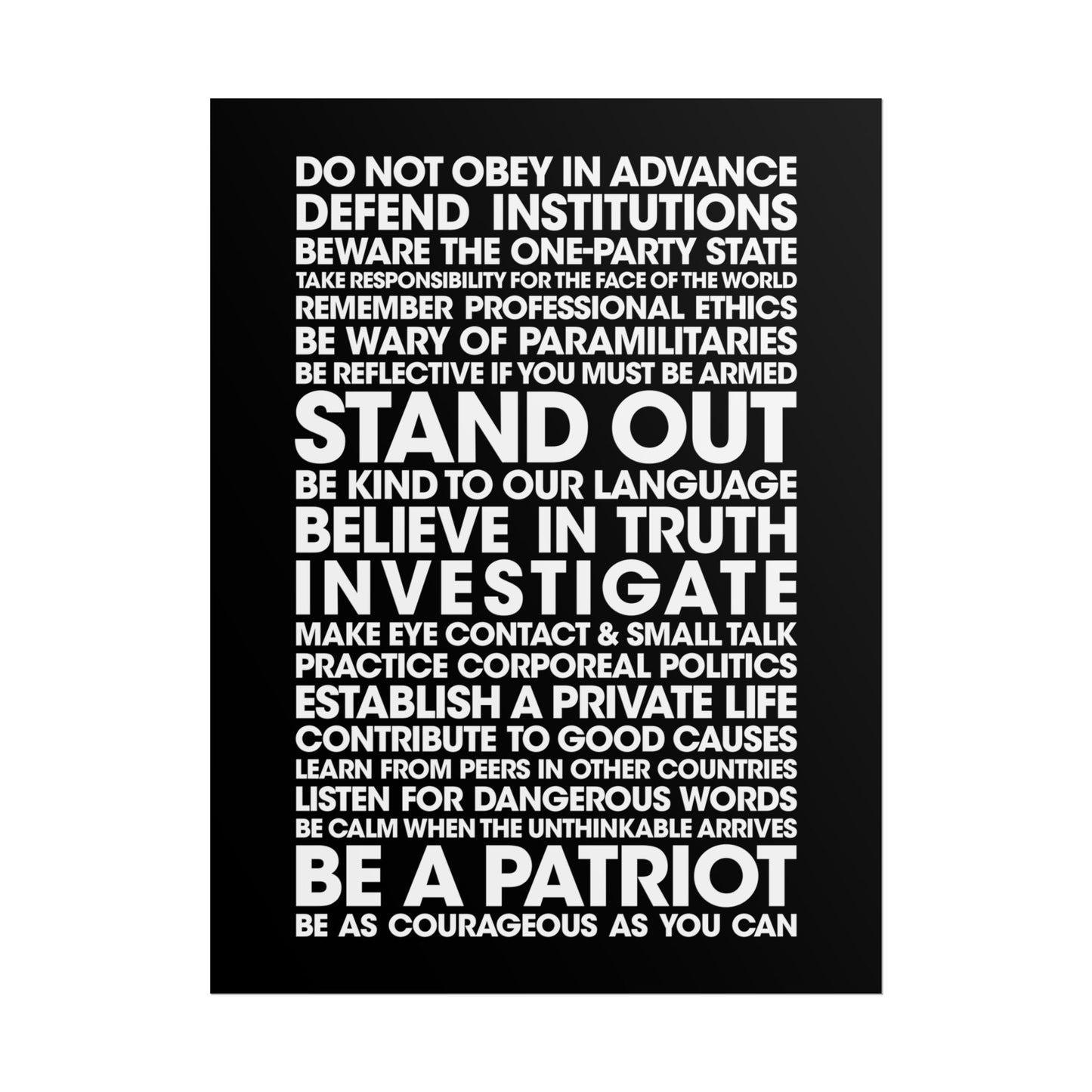 Poster - 20 Lessons for Fighting Fascism & Tyranny (Black and White)