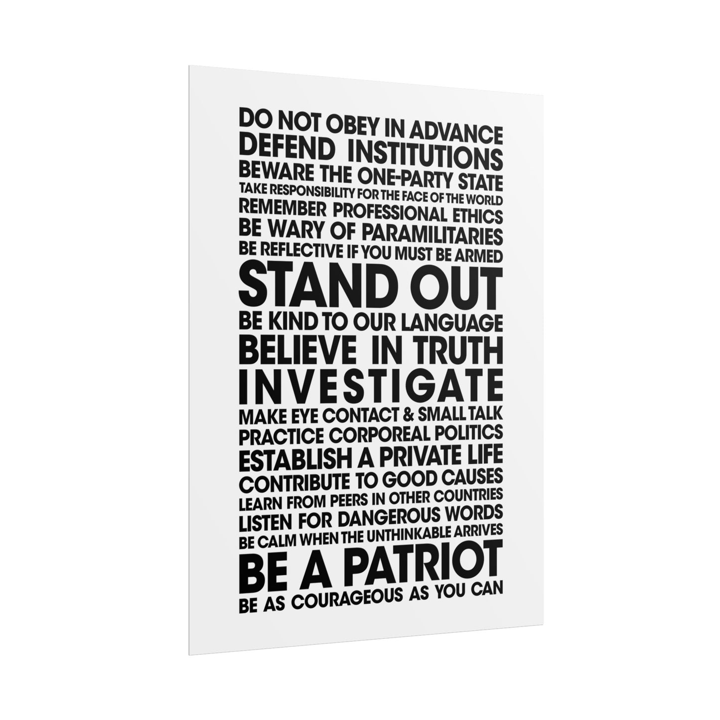 Poster - 20 Lessons for Fighting Fascism & Tyranny (Black and White)