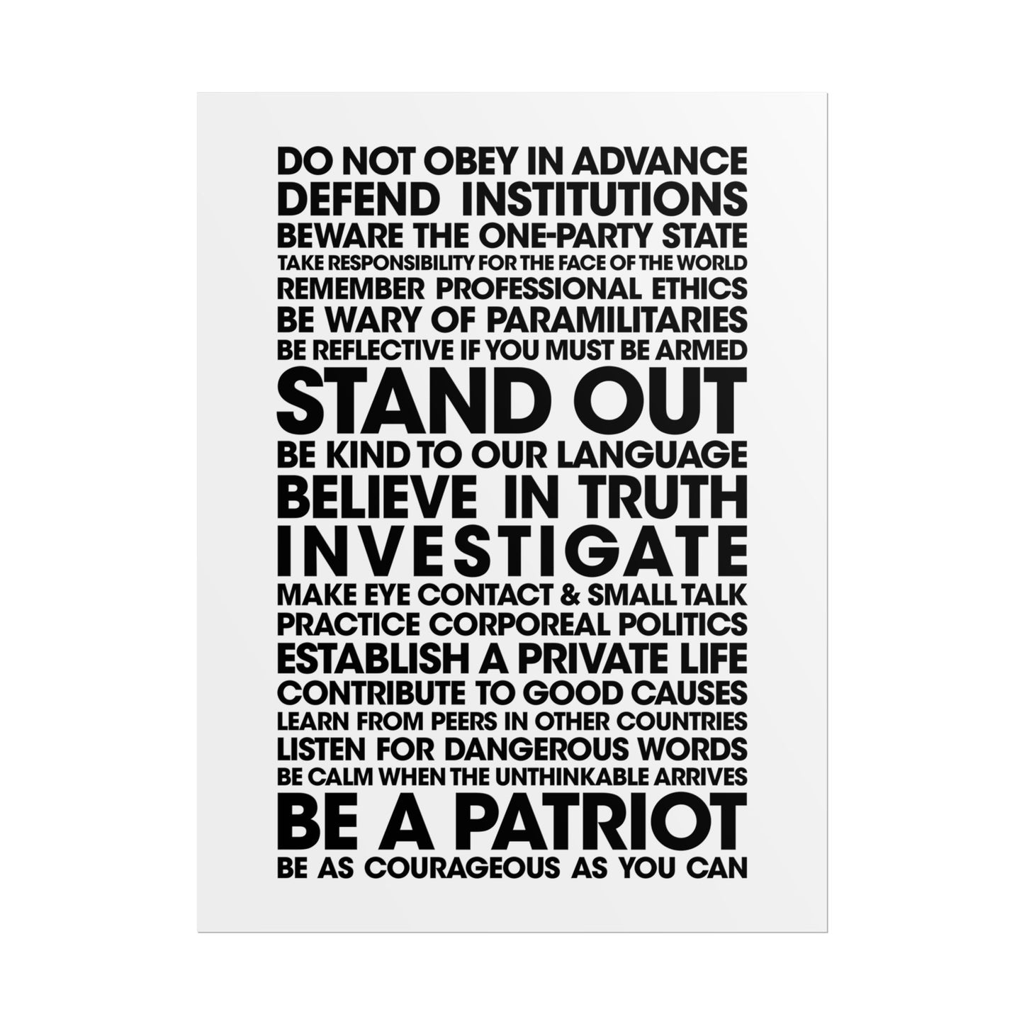 Poster - 20 Lessons for Fighting Fascism & Tyranny (Black and White)