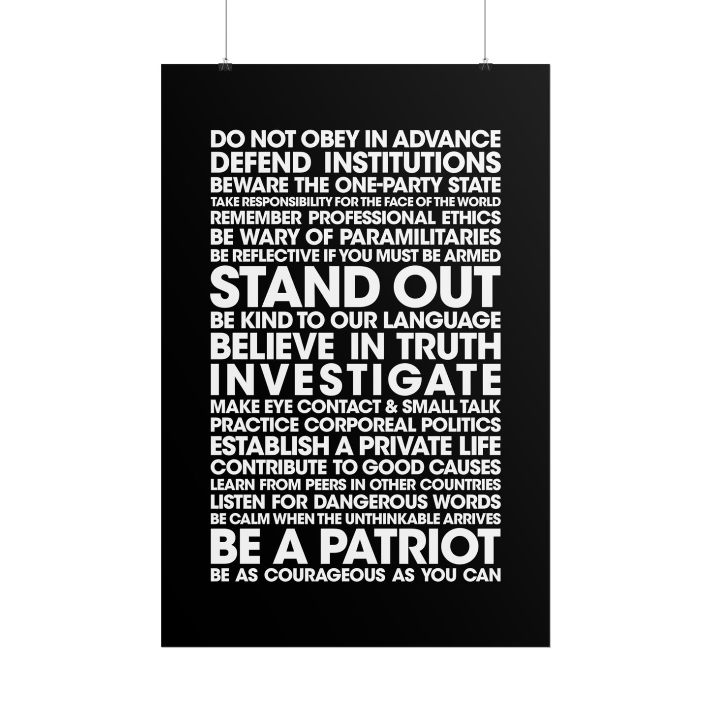 Poster - 20 Lessons for Fighting Fascism & Tyranny (Black and White)