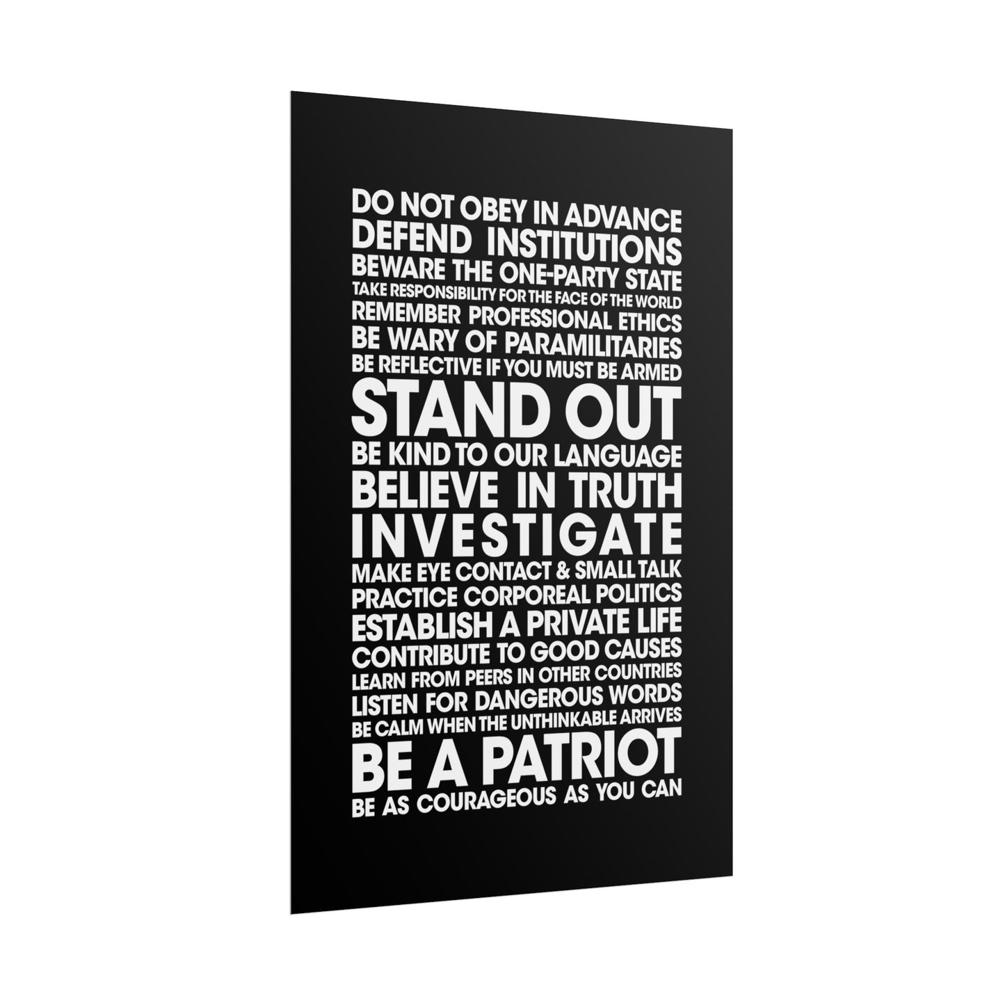 Poster - 20 Lessons for Fighting Fascism & Tyranny (Black and White)