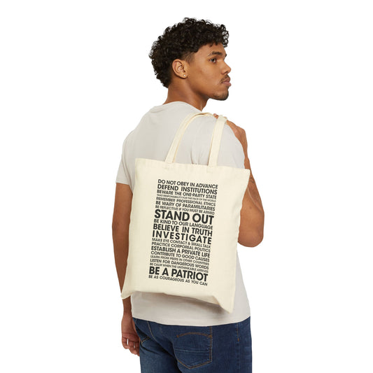 20 Lessons for Fighting Fascism & Tyranny Tote Bag | Cotton Canvas Tote Bag, Reusable Bag, Eco-Friendly, Gift for Activists