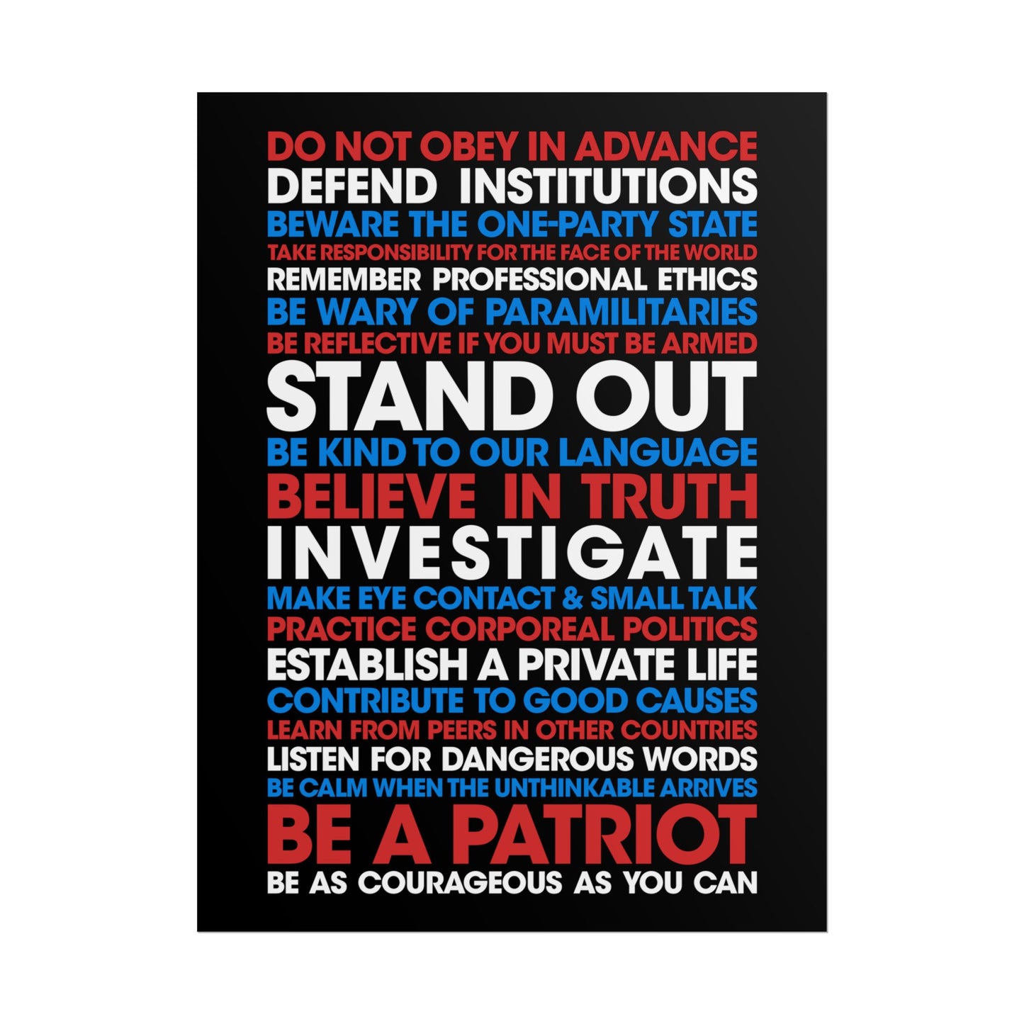 Poster - 20 Lessons for Fighting Fascism & Tyranny (Color)